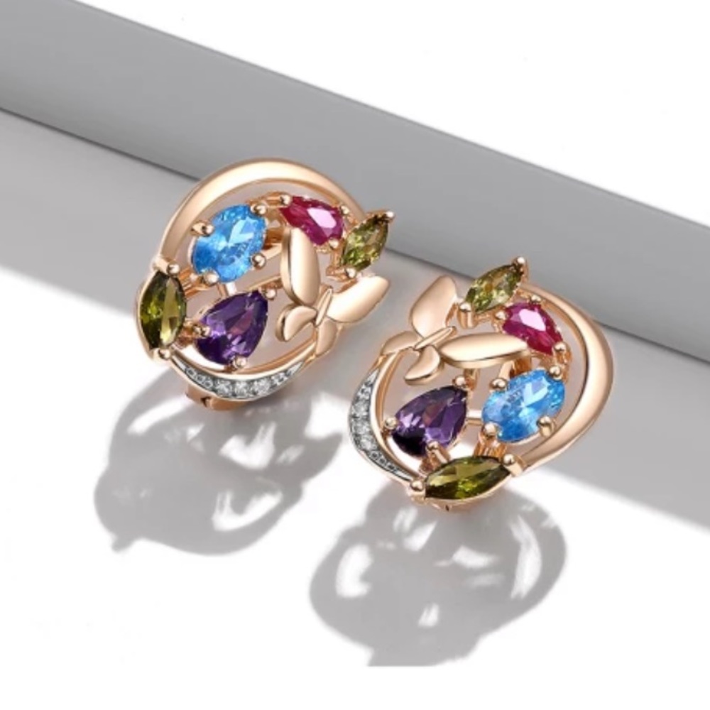 14K Rose Gold Plated Multi Color CZ Earrings